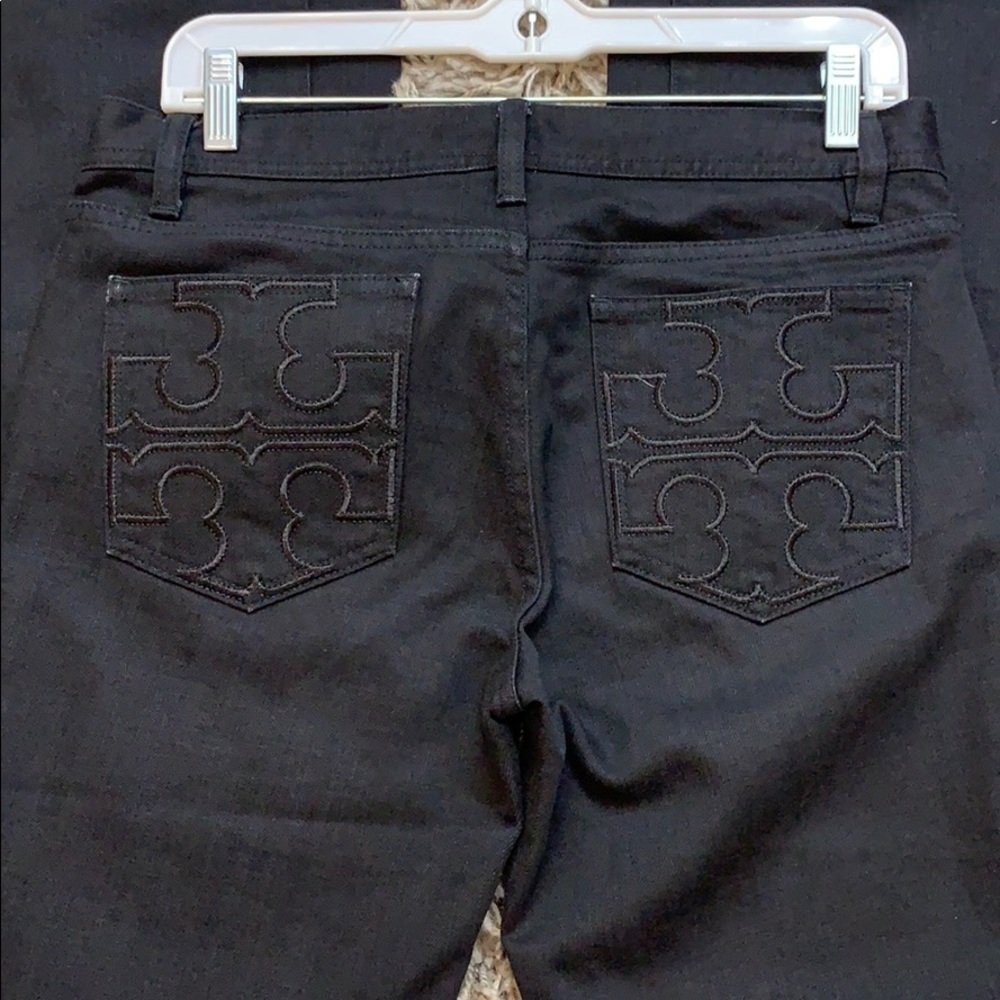 NWOT Tory Burch Black Embroidered Logo Flare Jeans